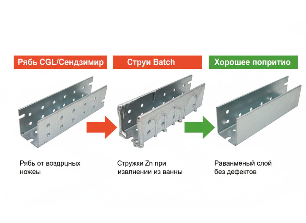 Метод Сэндзимира и горячее цинкование: в чём отличие и что выбрать для лотков 7 Типичные дефекты цинкования Sendzimir и batch